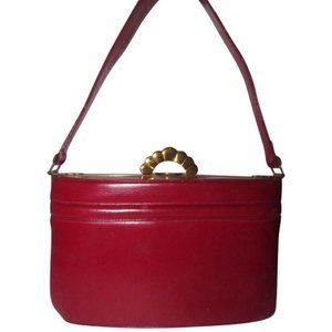 Evans Vintage True Red Leather Satchel Engraved Gold Frame